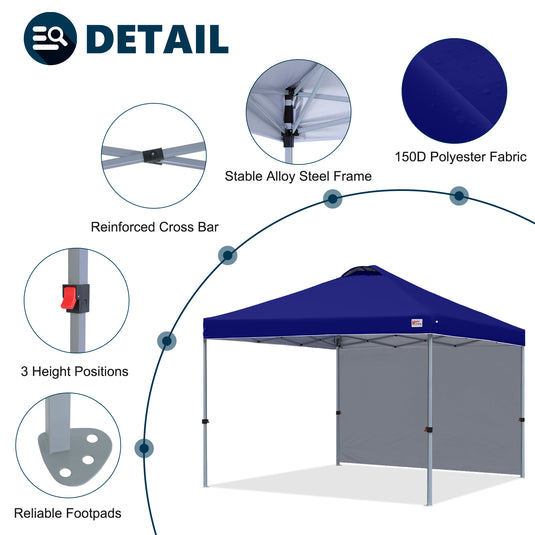 Leisure Sports Durable Ez Pop-Up Canopy Tent with One Sidewall - 8x8, 10x10, 12x12