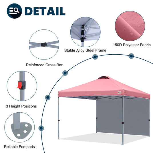 Leisure Sports Durable Pop-Up Canopy Tent with Sidewall - 8x8, 10x10