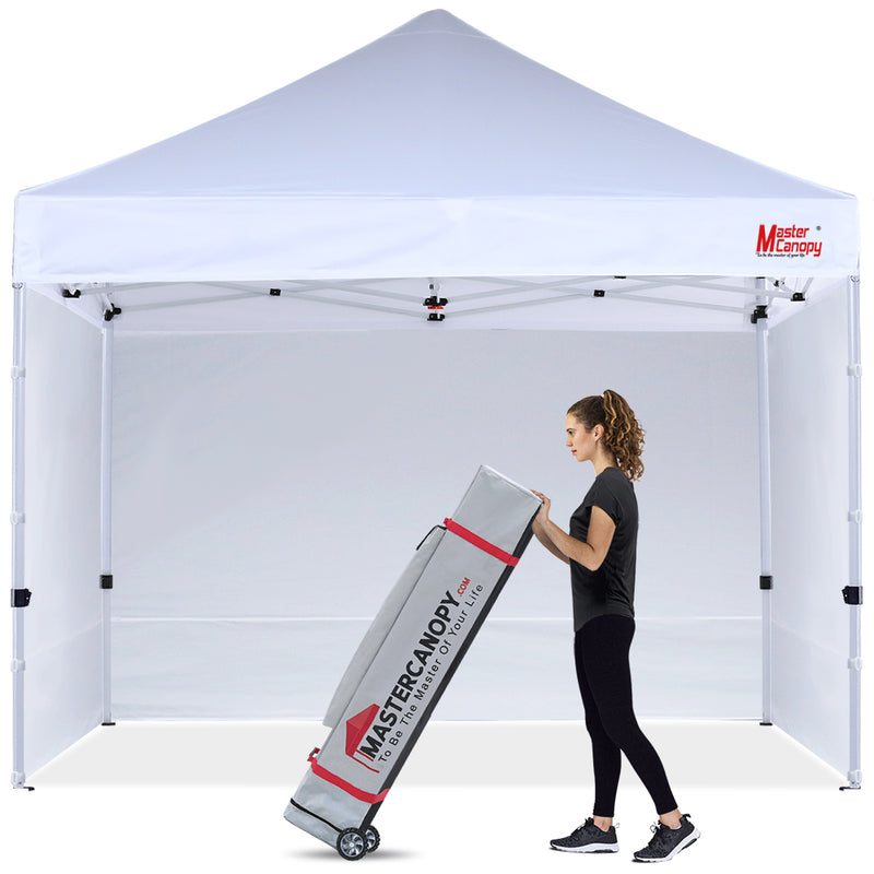 a commercial pop-up tent with sidewalls