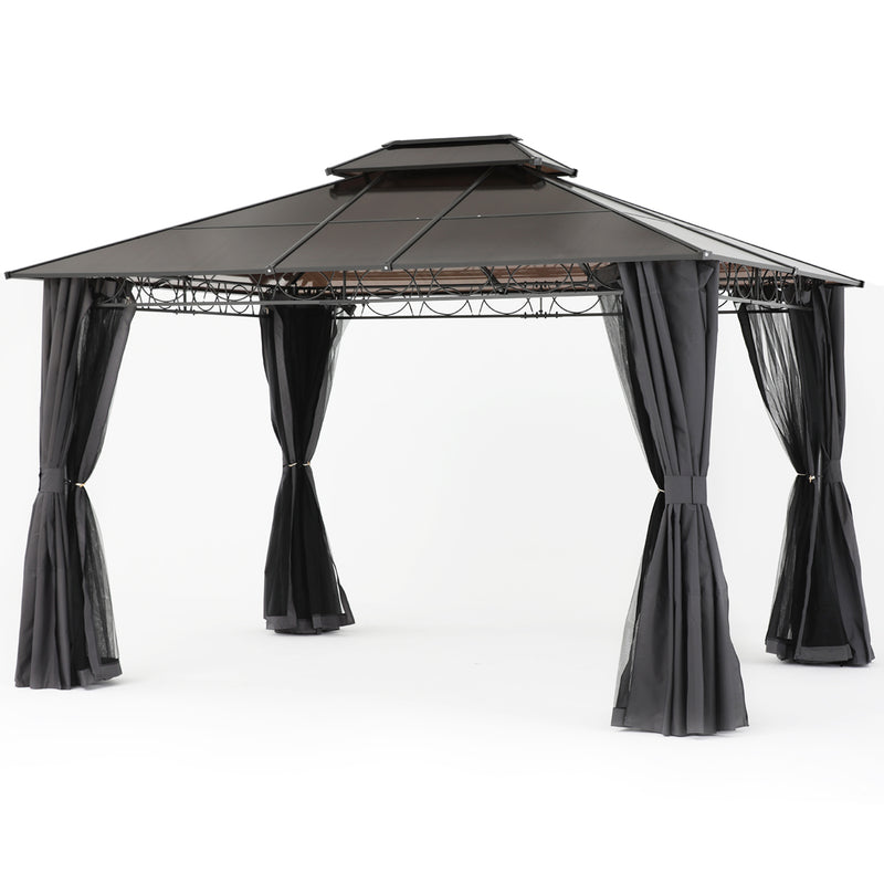 Load image into Gallery viewer, 10x10/10x12 Hardtop Patio Double Roof Outdoor Aluminum Gazebo with Curtains and Netting

