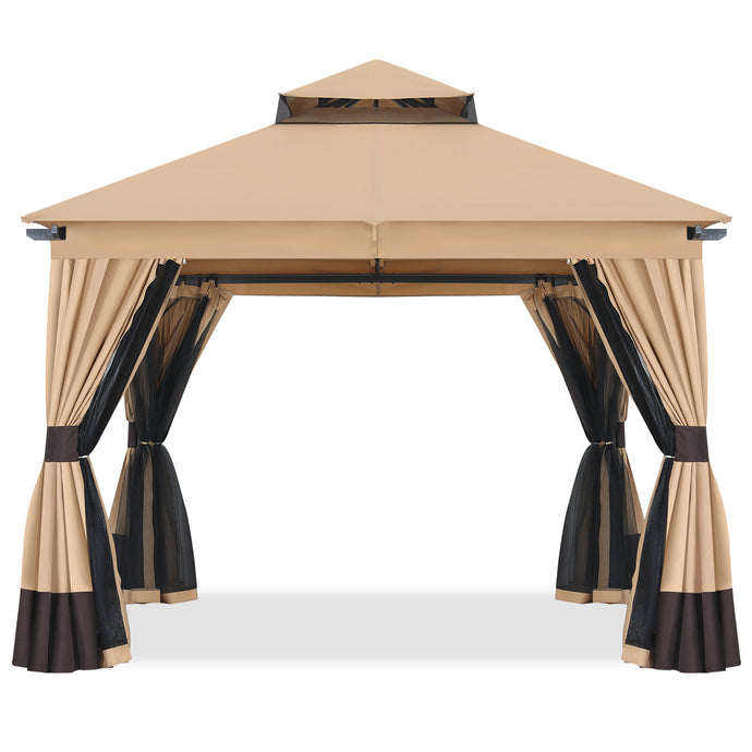 10x10 Outdoor Patio Gazebo with Double Roofs, Mosquito Netting and Privacy Screens