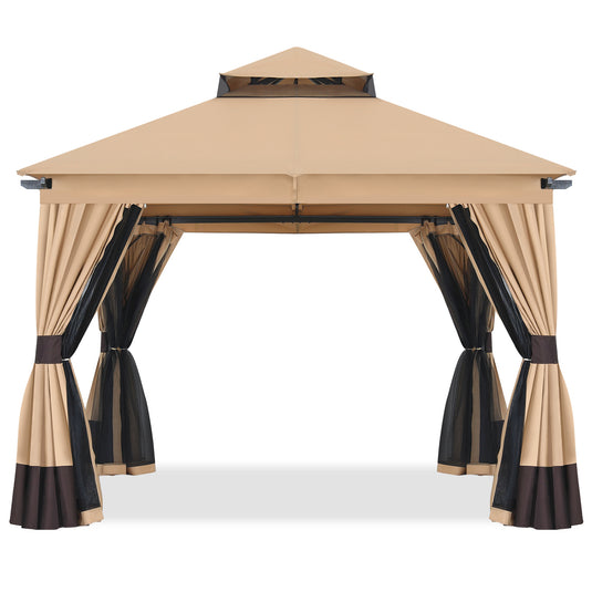 10x10 Outdoor Patio Gazebo with Double Roofs, Mosquito Netting and