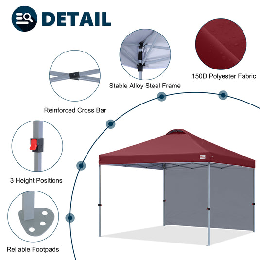 Leisure Sports Durable Pop-Up Canopy Tent with Sidewall - 8x8, 10x10