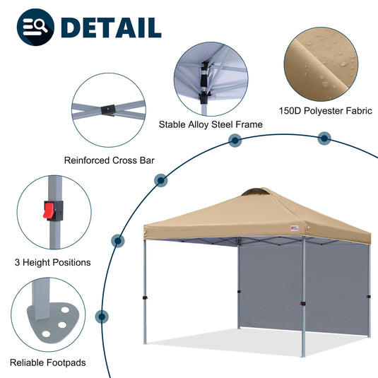 Leisure Sports Durable Pop-Up Canopy Tent with Sidewall - 8x8, 10x10