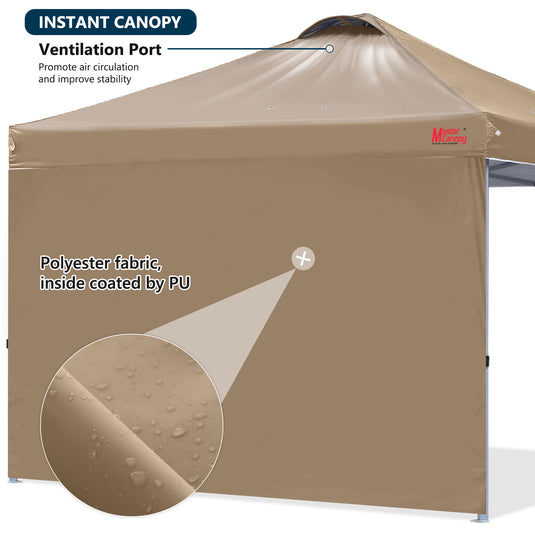 Leisure Sports Durable Ez Pop-Up Canopy Tent with One Sidewall - 8x8, 10x10, 12x12