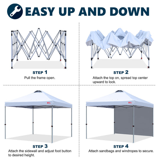 Leisure Sports Durable Ez Pop-Up Canopy Tent with One Sidewall - 8x8, 10x10, 12x12