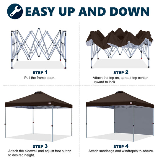 Leisure Sports Durable Pop-Up Canopy Tent with Sidewall - 8x8, 10x10