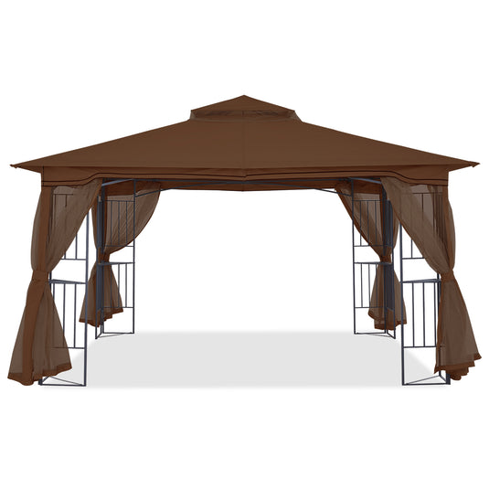11x11/13x11 Patio Outdoor Gazebo with Netting Screen Walls and Corner Shelf Design