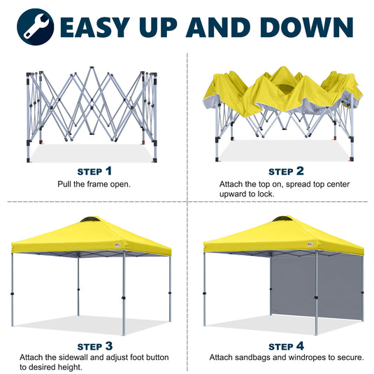 Leisure Sports Durable Pop-Up Canopy Tent with Sidewall - 8x8, 10x10