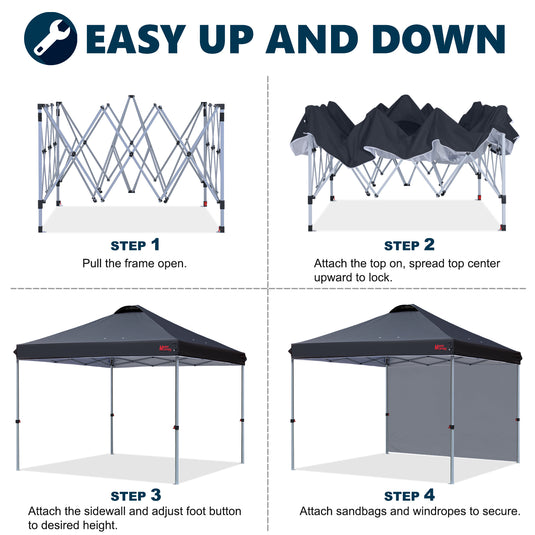 Leisure Sports Durable Ez Pop-Up Canopy Tent with One Sidewall - 8x8, 10x10, 12x12