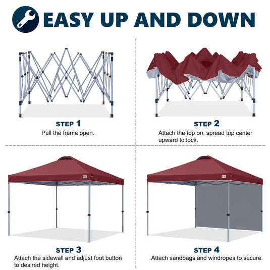 Leisure Sports Durable Pop-Up Canopy Tent with Sidewall - 8x8, 10x10