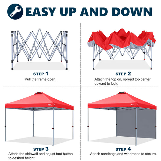Leisure Sports Durable Ez Pop-Up Canopy Tent with One Sidewall - 8x8, 10x10, 12x12