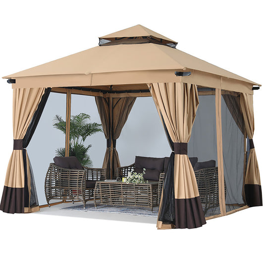 10x10 Outdoor Patio Gazebo with Double Roofs, Mosquito Netting and Privacy Screens