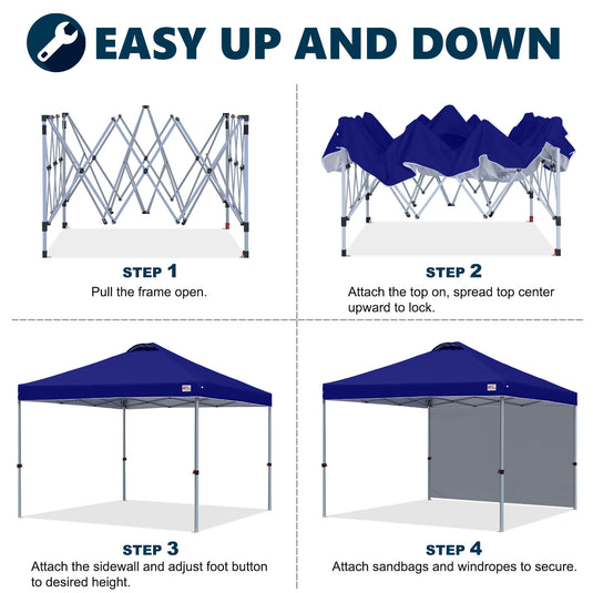 Leisure Sports Durable Ez Pop-Up Canopy Tent with One Sidewall - 8x8, 10x10, 12x12