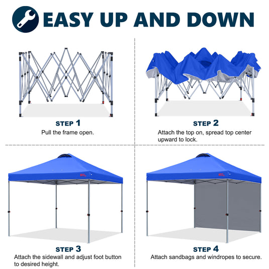 Leisure Sports Durable Ez Pop-Up Canopy Tent with One Sidewall - 8x8, 10x10, 12x12