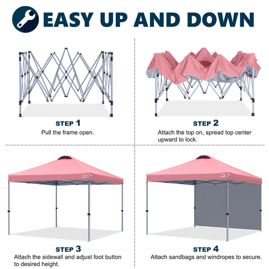 Leisure Sports Durable Pop-Up Canopy Tent with Sidewall - 8x8, 10x10