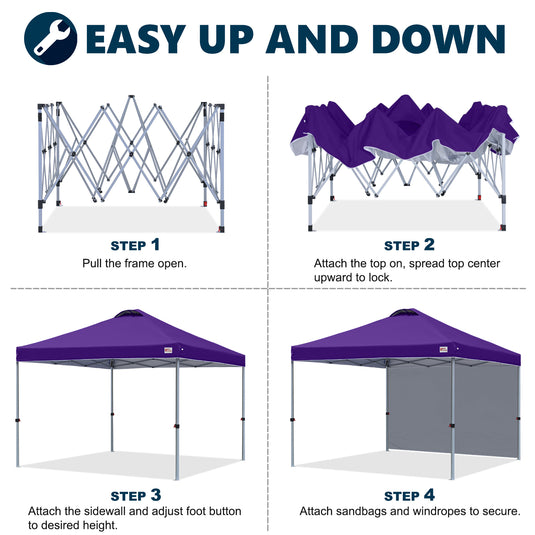 Leisure Sports Durable Pop-Up Canopy Tent with Sidewall - 8x8, 10x10