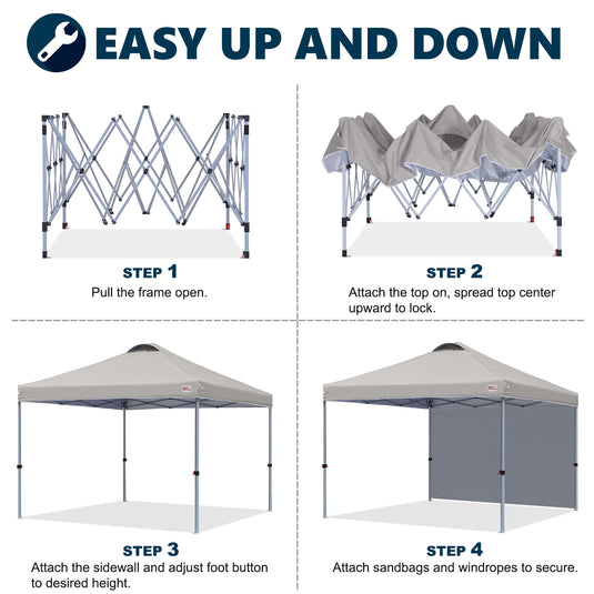 Leisure Sports Durable Pop-Up Canopy Tent with Sidewall - 8x8, 10x10