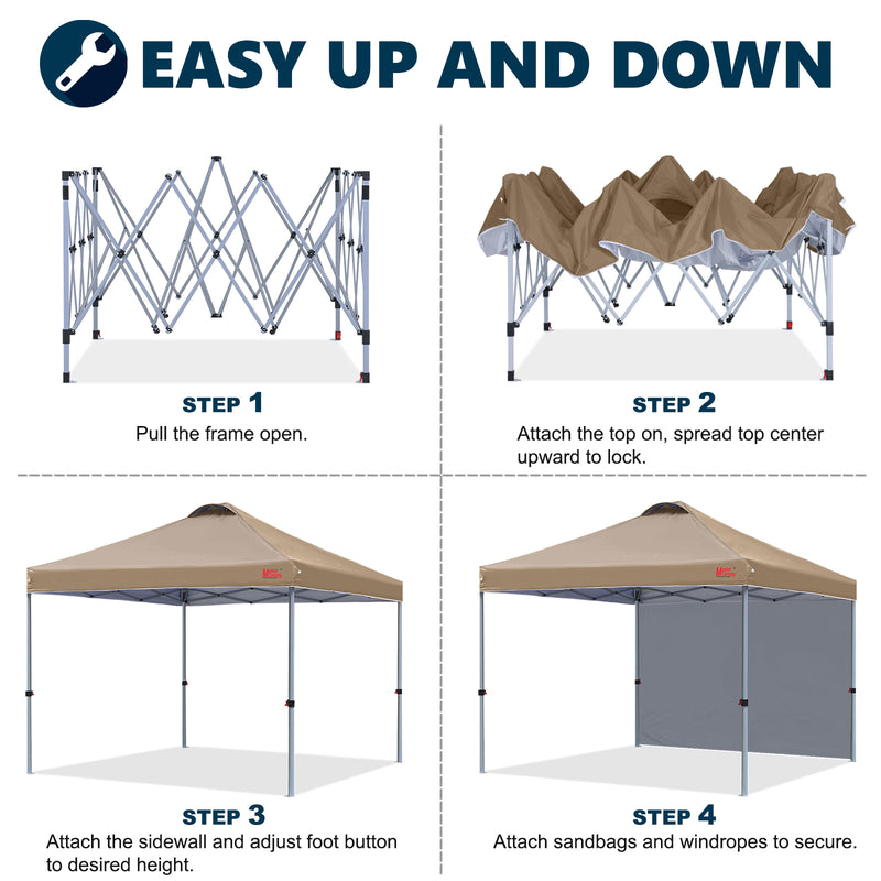 Load image into Gallery viewer, Leisure Sports Durable Ez Pop-Up Canopy Tent with One Sidewall - 8x8, 10x10, 12x12
