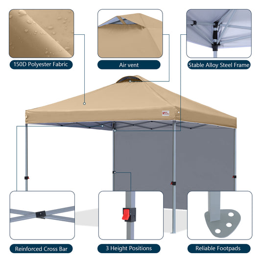 Leisure Sports Durable Pop-Up Canopy Tent with Sidewall - 8x8, 10x10