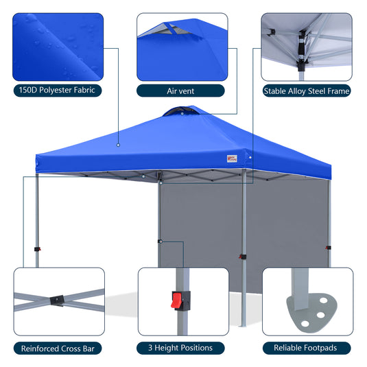Leisure Sports Durable Ez Pop-Up Canopy Tent with One Sidewall - 8x8, 10x10, 12x12