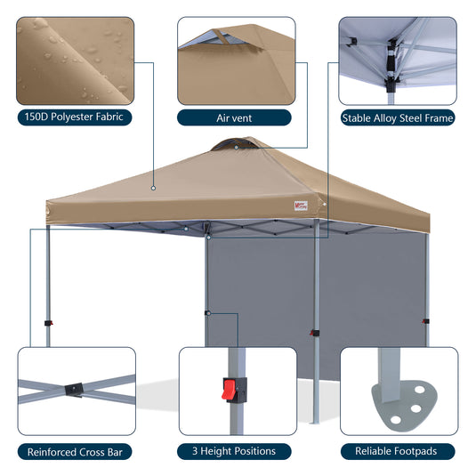 Leisure Sports Durable Ez Pop-Up Canopy Tent with One Sidewall - 8x8, 10x10, 12x12