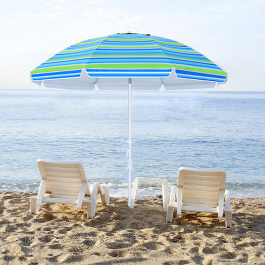 8 Ribs Beach Umbrella Windproof 50+ UV Protection, with Sandbags and Carry Bag