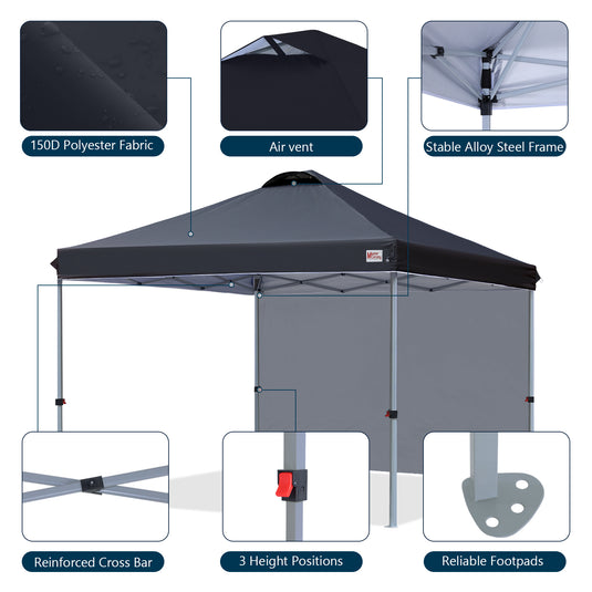 Leisure Sports Durable Ez Pop-Up Canopy Tent with One Sidewall - 8x8, 10x10, 12x12