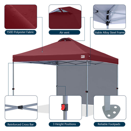 Leisure Sports Durable Pop-Up Canopy Tent with Sidewall - 8x8, 10x10