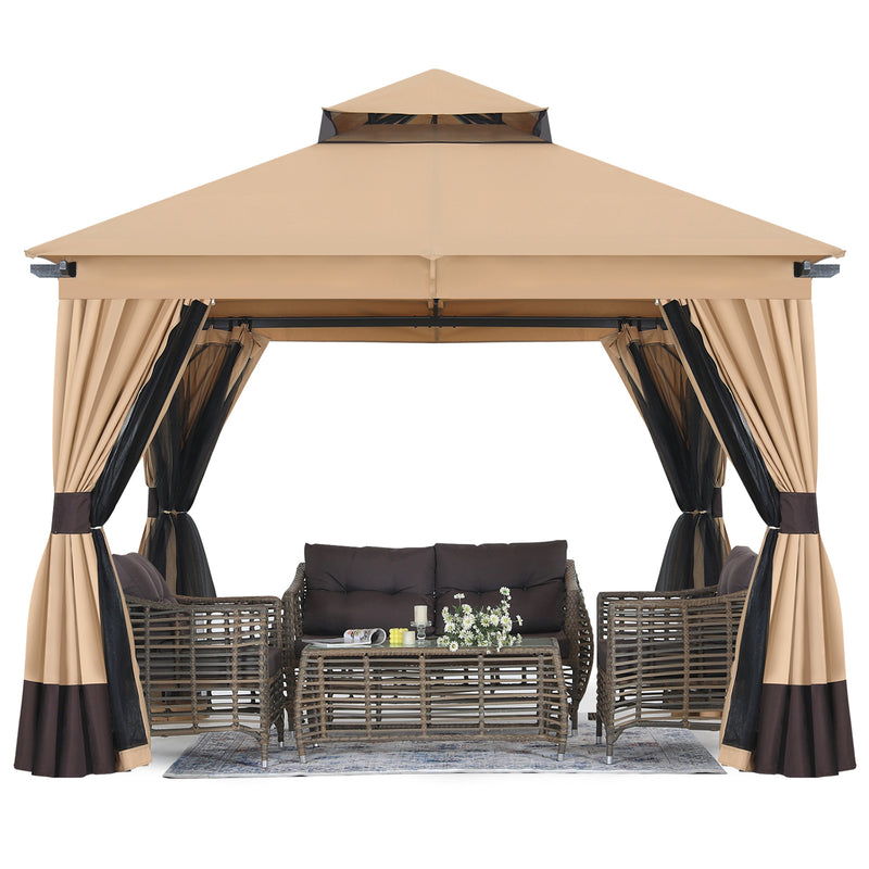 Load image into Gallery viewer, 10x10 Outdoor Patio Gazebo with Double Roofs, Mosquito Netting and Privacy Screens
