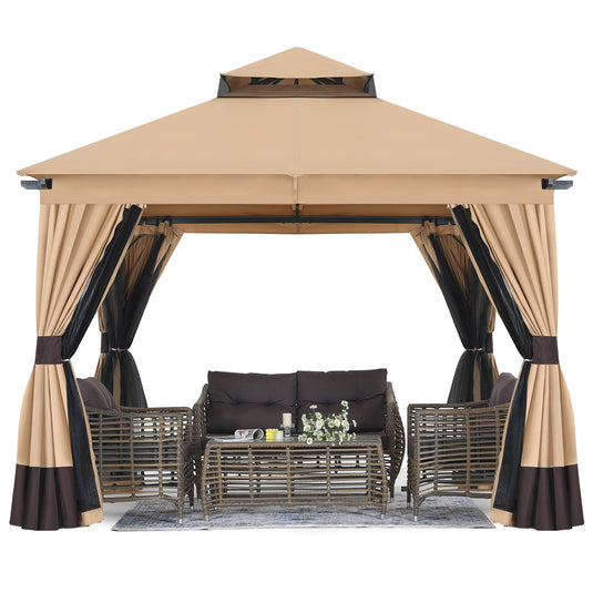 10x10 Outdoor Patio Gazebo with Double Roofs, Mosquito Netting and Privacy Screens