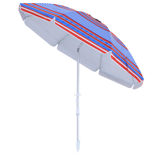 8 Ribs Beach Umbrella Windproof 50+ UV Protection, with Sandbags and Carry Bag