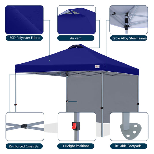 Leisure Sports Durable Ez Pop-Up Canopy Tent with One Sidewall - 8x8, 10x10, 12x12