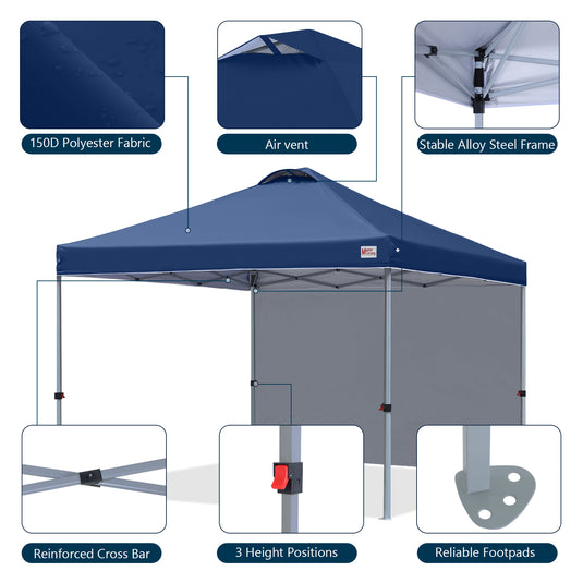 Leisure Sports Durable Ez Pop-Up Canopy Tent with One Sidewall - 8x8, 10x10, 12x12