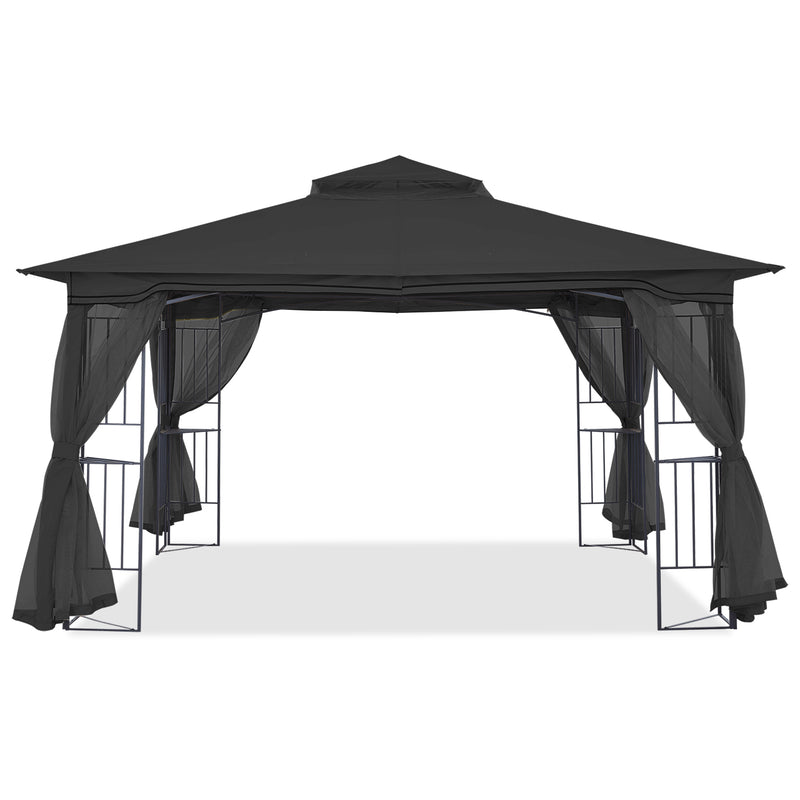 Load image into Gallery viewer, 11x11/13x11 Patio Outdoor Gazebo with Netting Screen Walls and Corner Shelf Design
