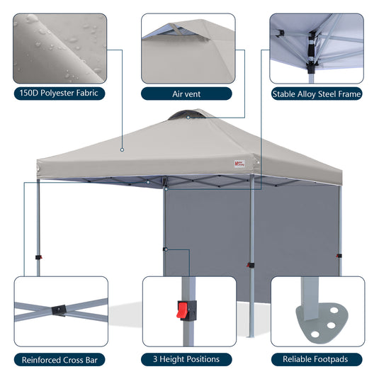 Leisure Sports Durable Pop-Up Canopy Tent with Sidewall - 8x8, 10x10