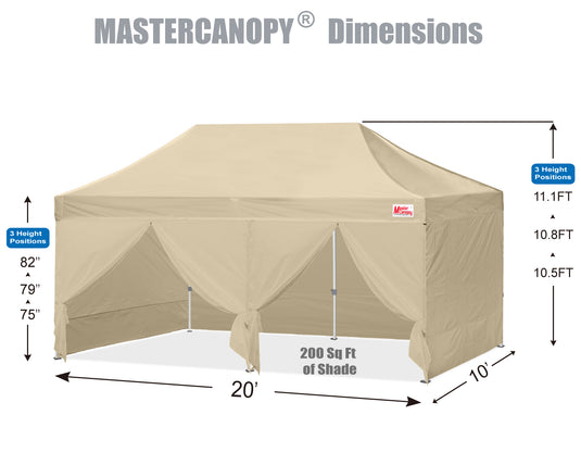 Mastercanopy Lite-30 Commercial Canopy Tent with Sidewalls - 10x10, 10x15, 10x20