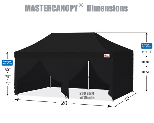 Mastercanopy Lite-30 Commercial Canopy Tent with Sidewalls - 10x10, 10x15, 10x20