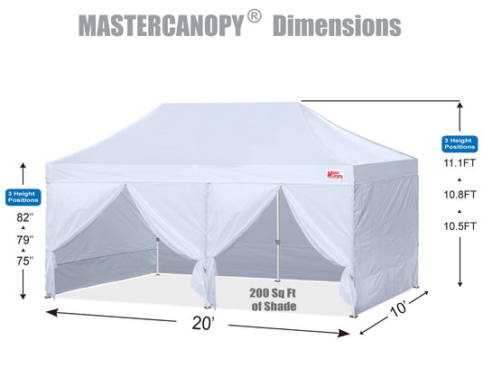 Mastercanopy Lite-30 Commercial Canopy Tent with Sidewalls - 10x10, 10x15, 10x20