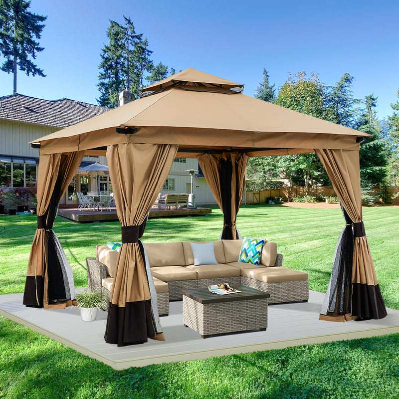10x10 Outdoor Patio Gazebo with Double Roofs Mosquito Netting and Pri MasterCanopy