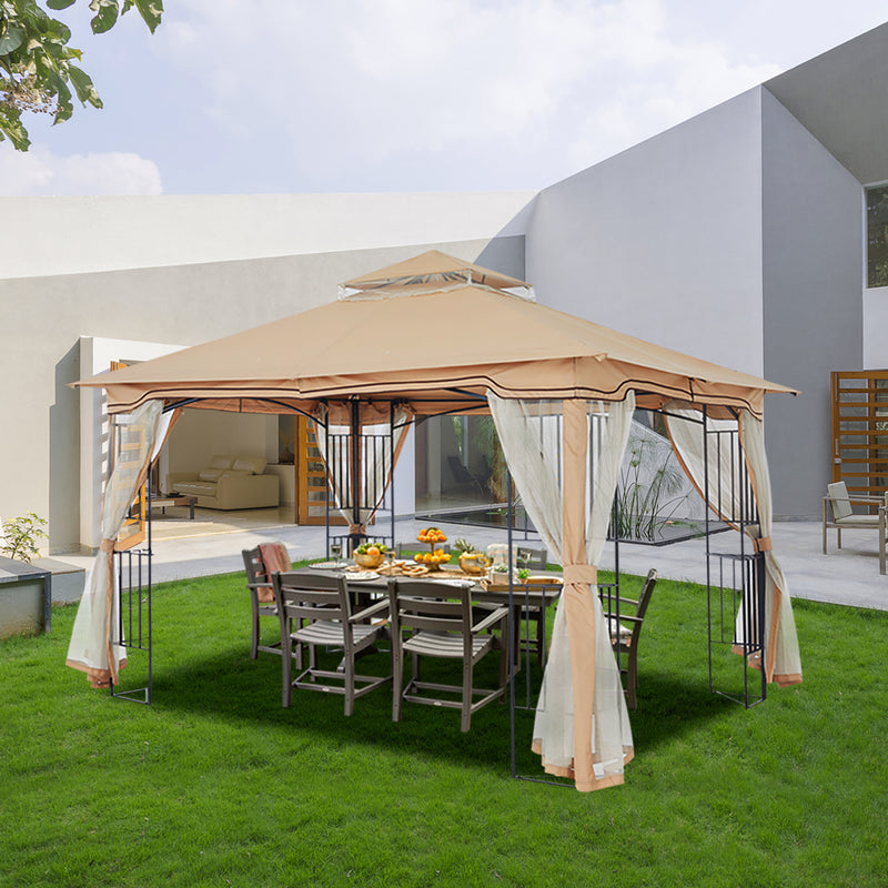 Load image into Gallery viewer, 11x11/13x11 Patio Outdoor Gazebo with Netting Screen Walls and Corner Shelf Design
