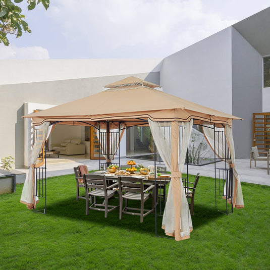 11x11 Patio Outdoor Gazebo with Netting Screen Walls and Corner Shelf Design-CA