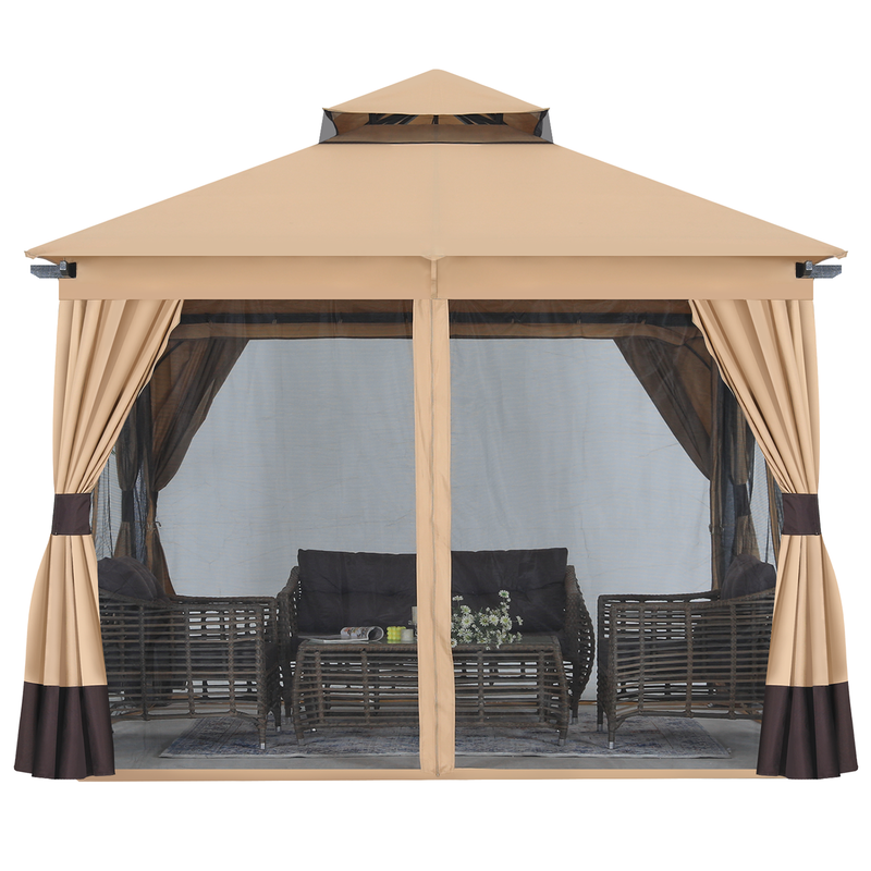 Load image into Gallery viewer, 10x10 Outdoor Patio Gazebo with Double Roofs, Mosquito Netting and Privacy Screens

