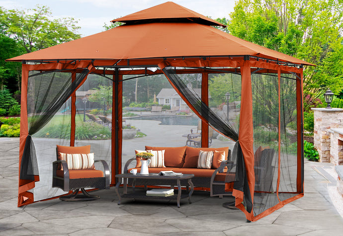 MASTERCANOPY Outdoor Garden Gazebo for Patios with Stable Steel Farme and Netting Walls