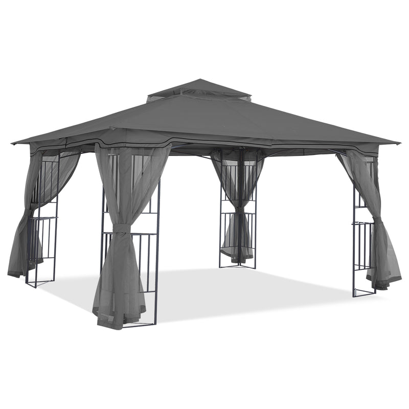 Load image into Gallery viewer, 11x11/13x11 Patio Outdoor Gazebo with Netting Screen Walls and Corner Shelf Design
