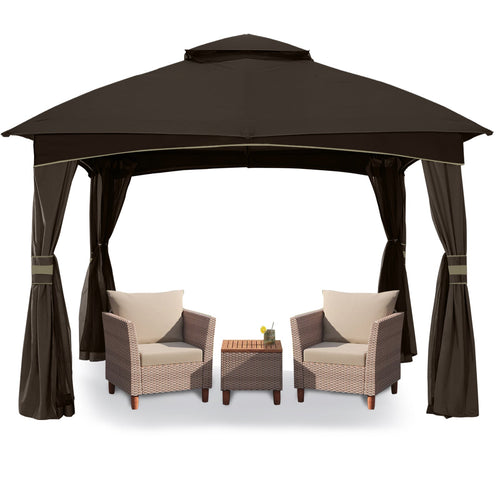 10x12/11x11 Patio Gazebo Outdoor Pop Up Gazebo with Mesh Walls-CA