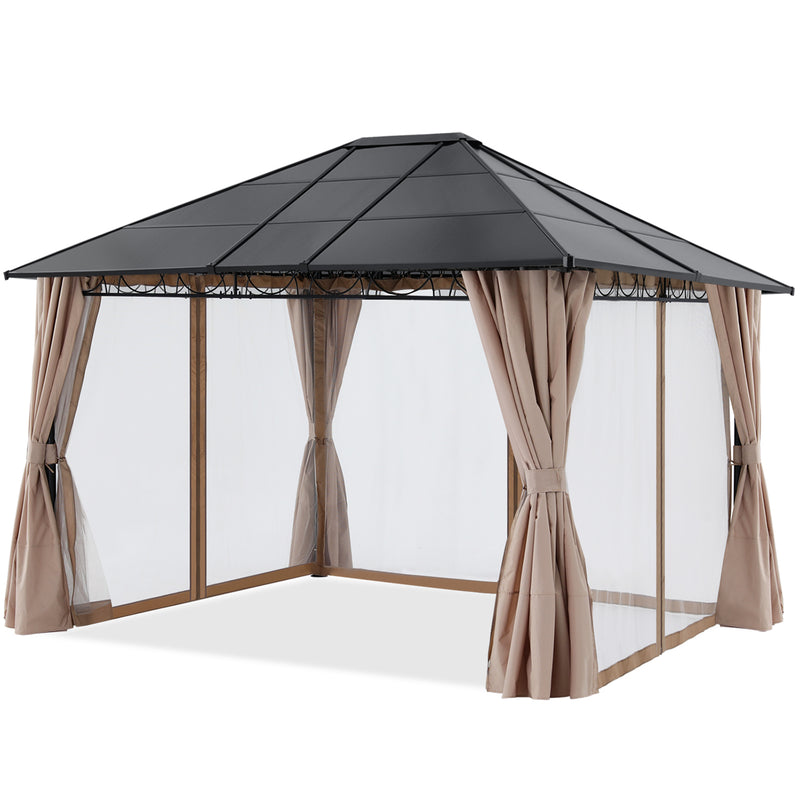 Load image into Gallery viewer, 10x12 Outdoor Hardtop Gazebo Aluminum Frame Polycarbonate Top Canopy with Curtains and Netting
