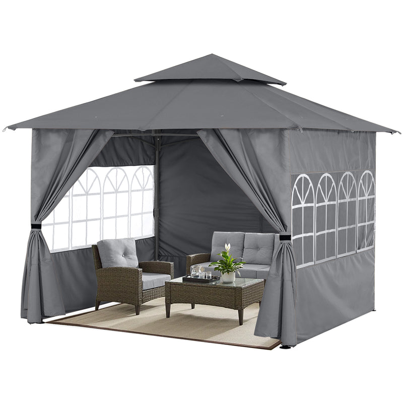 Load image into Gallery viewer, 9x9/10x12/11x11 Patio Outdoor Gazebo Steel Frame with Windows Curtains
