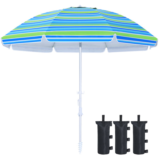 8 Ribs Beach Umbrella Windproof 50+ UV Protection, with Sandbags and Carry Bag