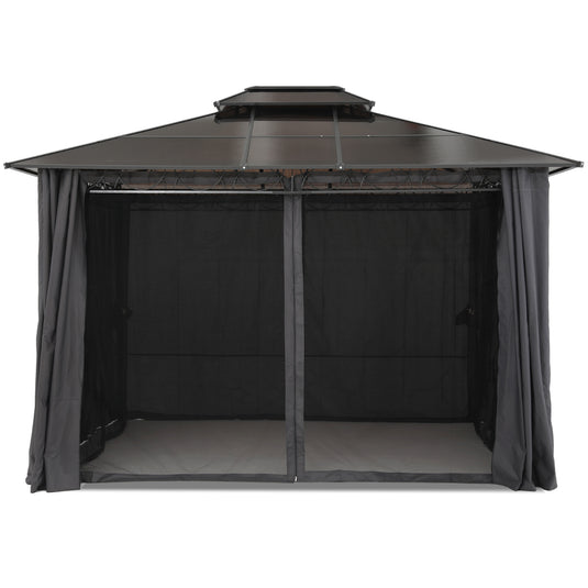 10x10/10x12 Hardtop Patio Double Roof Outdoor Aluminum Gazebo with Curtains and Netting